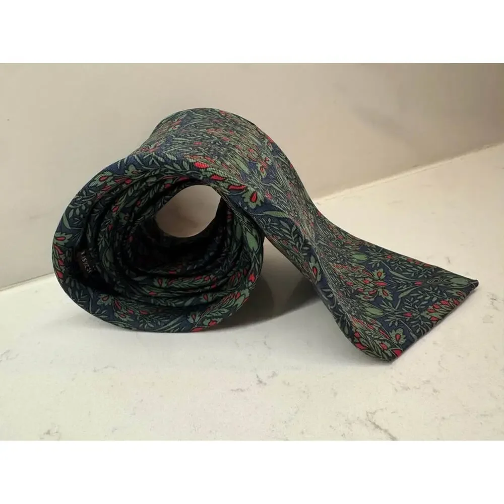 SMITHSONIAN Italy Green Red Blue Floral Silk Necktie TIE 58